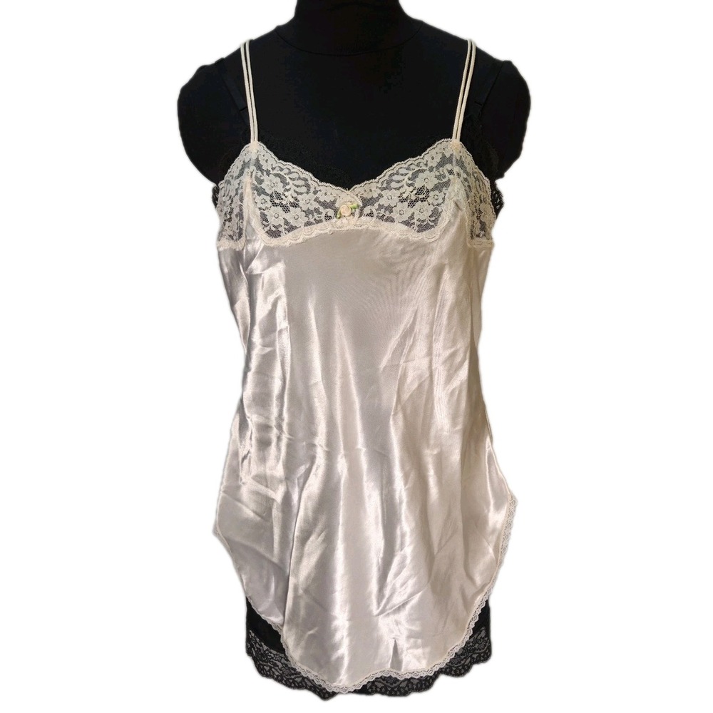 VTG Victoria's Secret Gold Label Ivory Lace Rose Applique Chemise Slip Sz Large